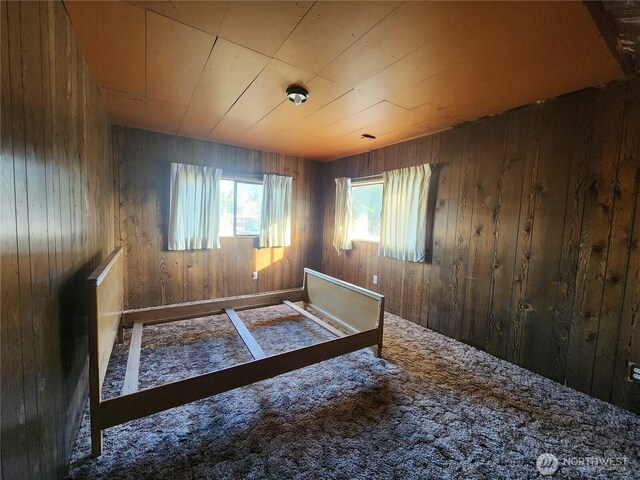 112 Combs Rd, Packwood, WA 98361 - bedroom with wood walls and carpet flooring