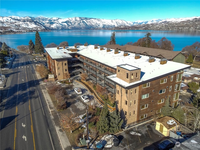 aerial view with a water and mountain view