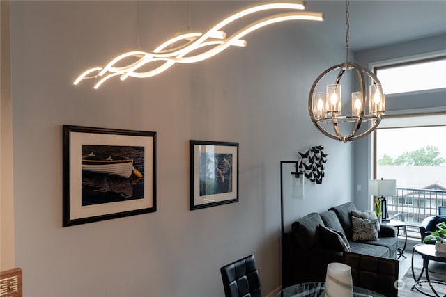 interior space featuring an inviting chandelier