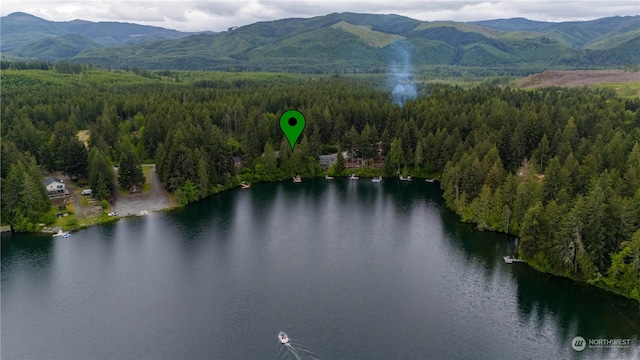 aerial view with a water and mountain view