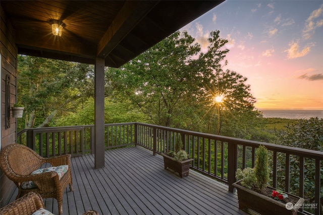 deck at dusk with a water view