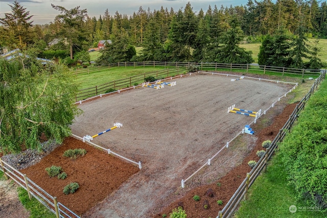 birds eye view of property featuring a rural view