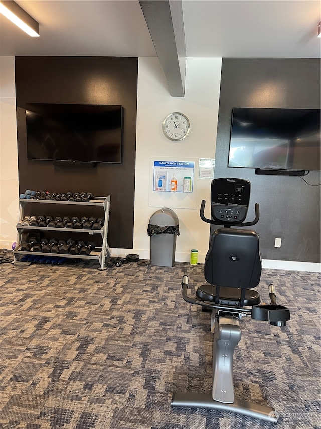 workout area with carpet floors