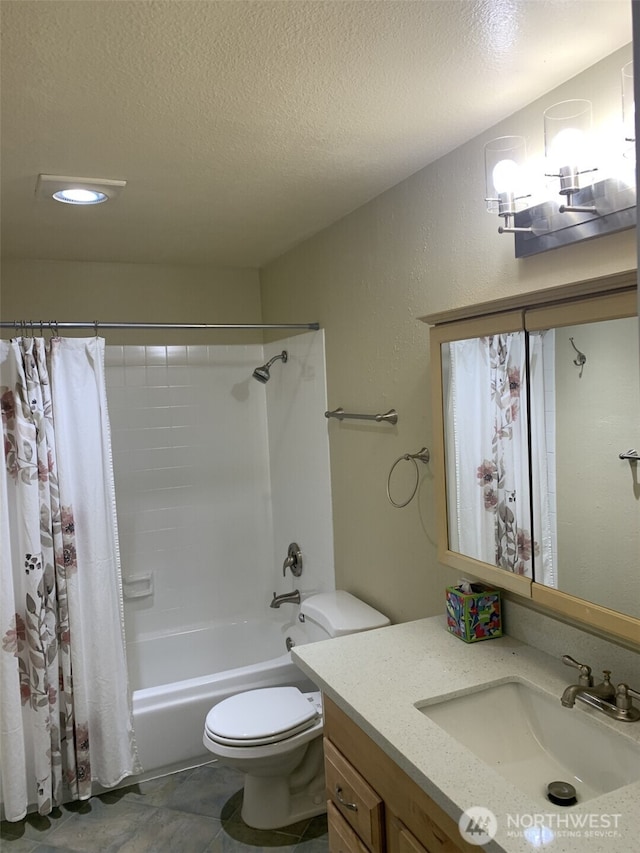 14150 SE 17th Pl Unit B-8, Bellevue, WA 98007 - full bath featuring vanity, a textured ceiling, shower / tub combo, toilet, and recessed lighting