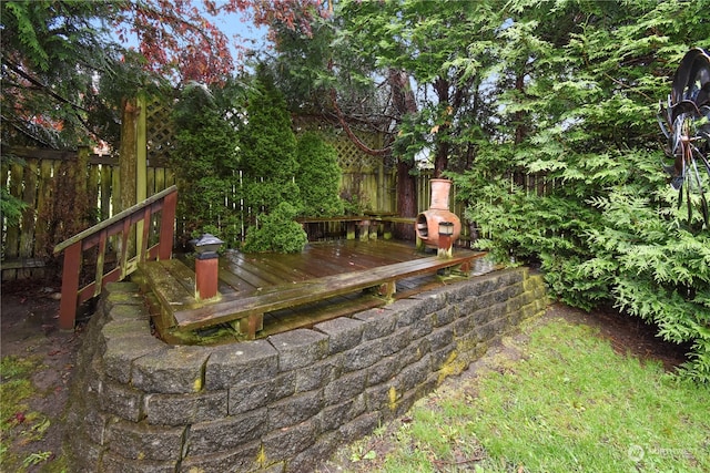 view of yard featuring a wooden deck