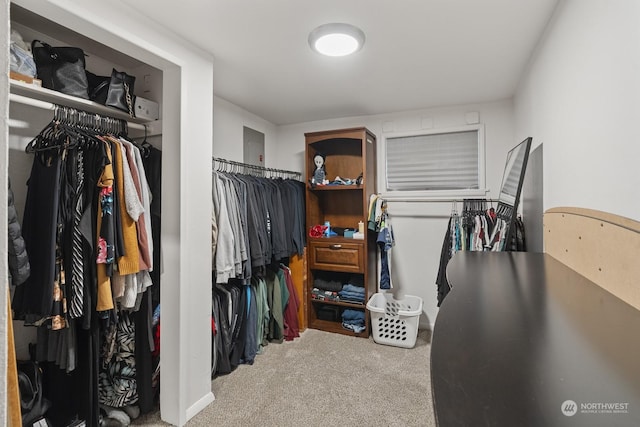 spacious closet featuring light carpet