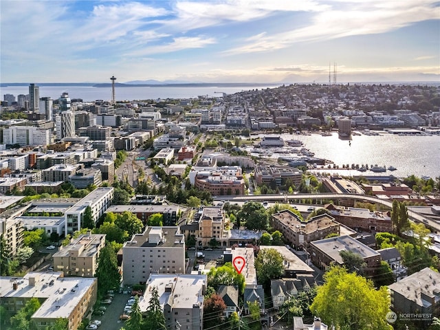 aerial view with a water view