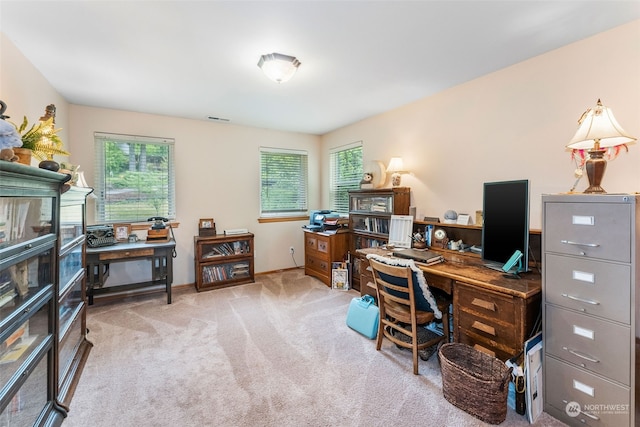 carpeted office with baseboards and plenty of natural light