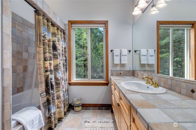 132 Hellem Dr, Packwood, WA 98361 - full bathroom featuring plenty of natural light, vanity, and stone tile flooring