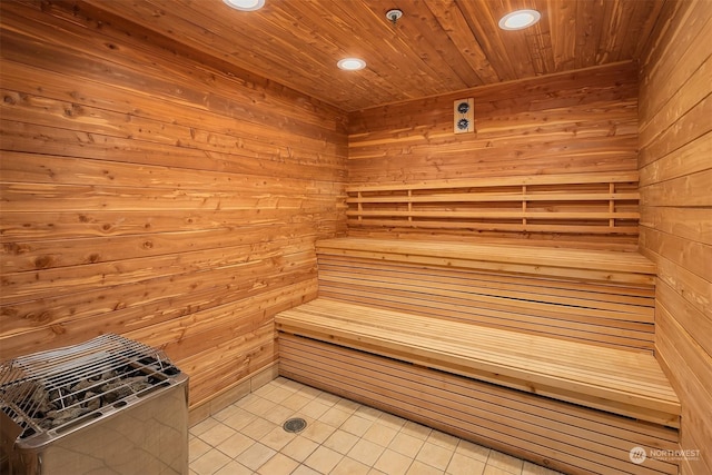 view of sauna with tile patterned flooring