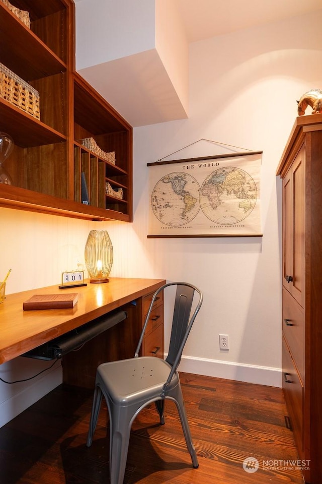 office space with dark wood-type flooring