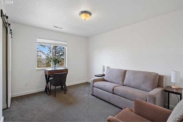 living room featuring a barn door