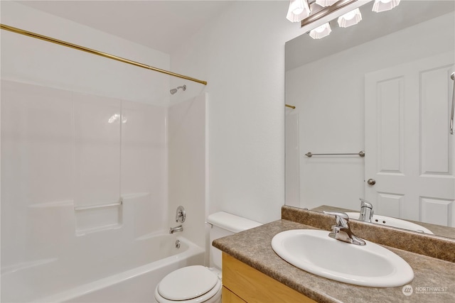 full bathroom featuring vanity, shower / bathtub combination, and toilet