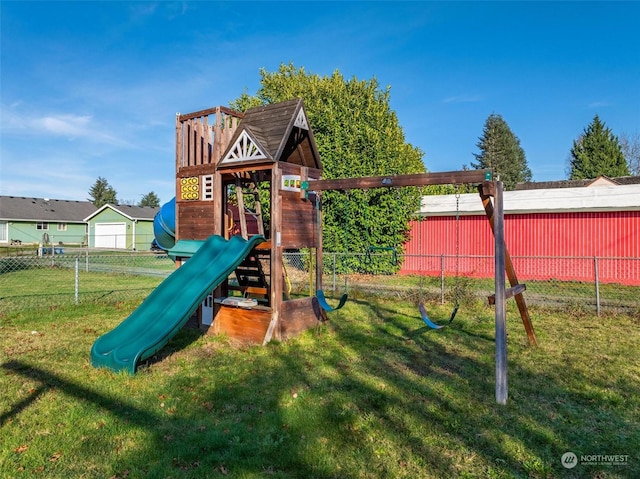 view of play area with a yard