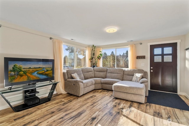 living room with hardwood / wood-style flooring