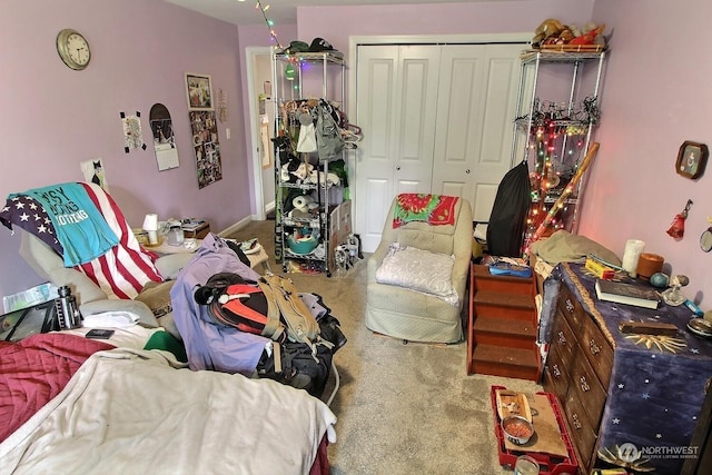 carpeted bedroom featuring a closet