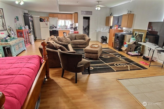 living room with light hardwood / wood-style floors