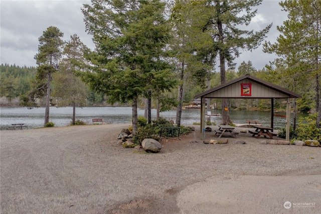 view of yard with a water view