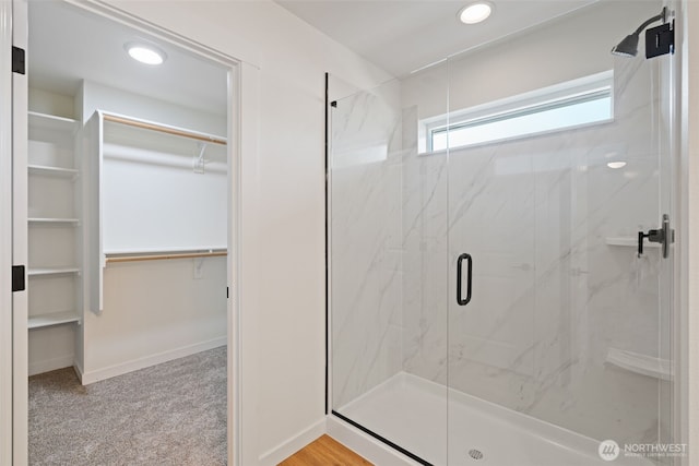 11118 NE 91st Ave, Vancouver, WA 98662 - full bathroom with a spacious closet, recessed lighting, baseboards, and a marble finish shower
