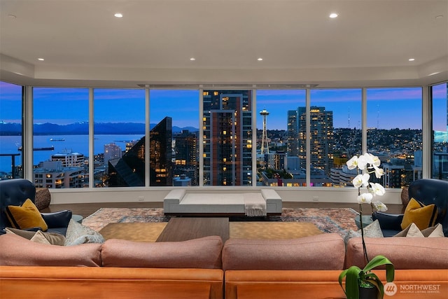 living room with a water view