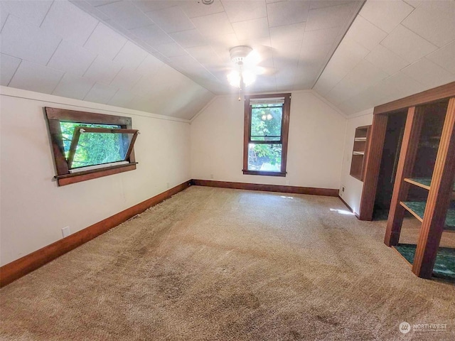 bonus room featuring carpet flooring and lofted ceiling