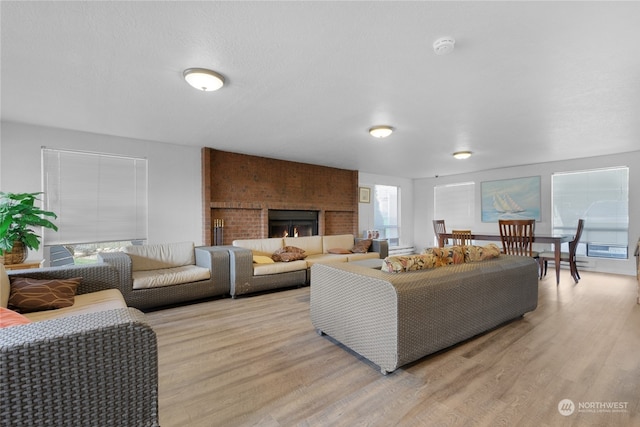 living room featuring a fireplace and light hardwood / wood-style flooring