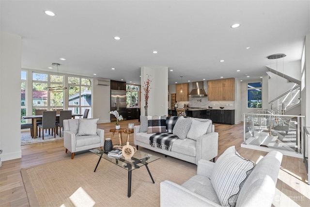 living room featuring light wood-type flooring