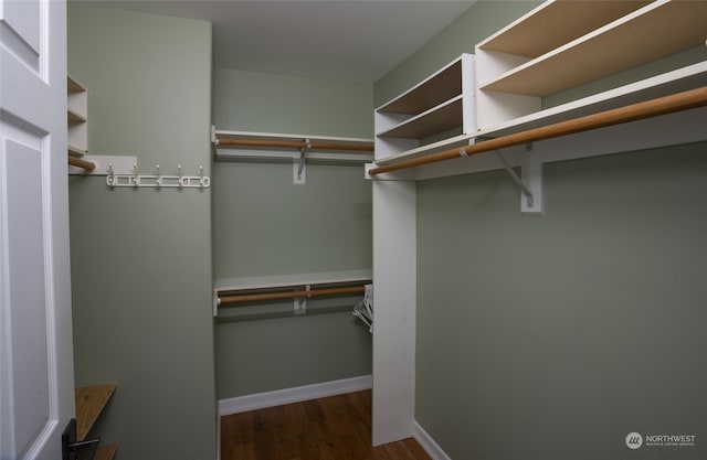 walk in closet featuring dark wood-type flooring