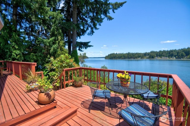 wooden deck with a water view