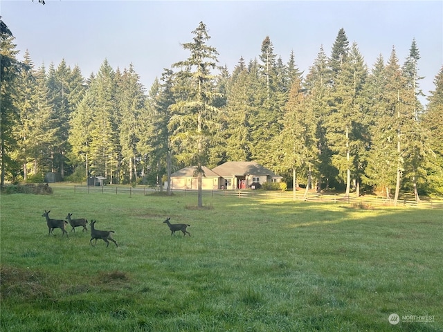 view of yard with a rural view