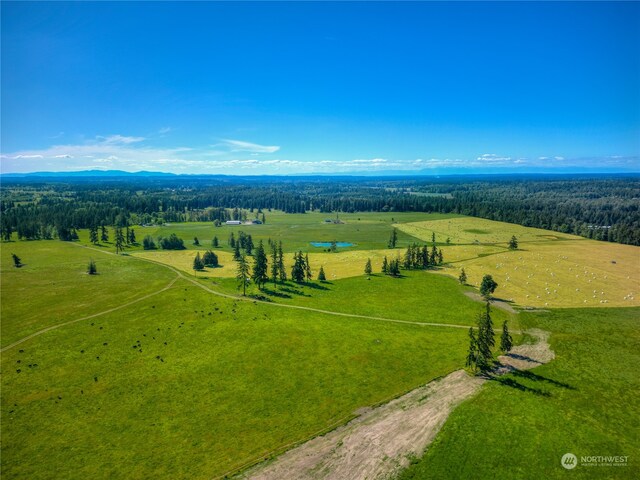 birds eye view of property with a rural view