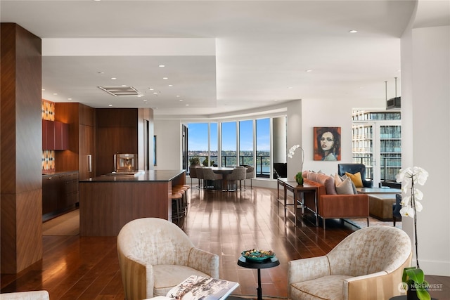 living room featuring dark hardwood / wood-style flooring