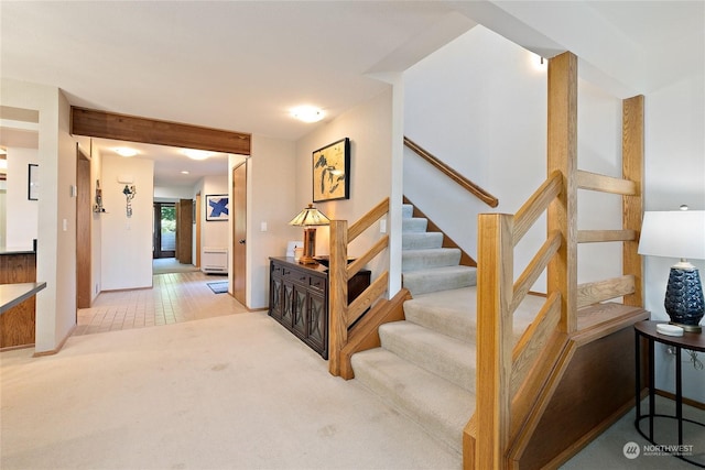 staircase with carpet floors