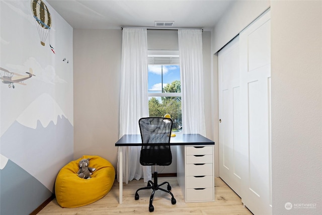 office area featuring light hardwood / wood-style flooring