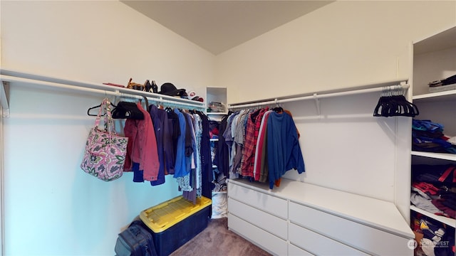 walk in closet featuring carpet floors