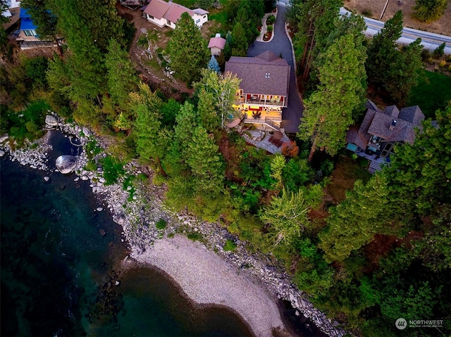 aerial view featuring a water view