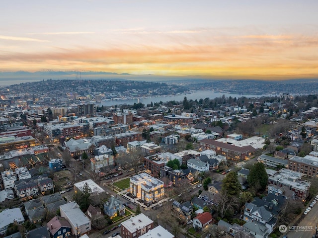 view of aerial view at dusk