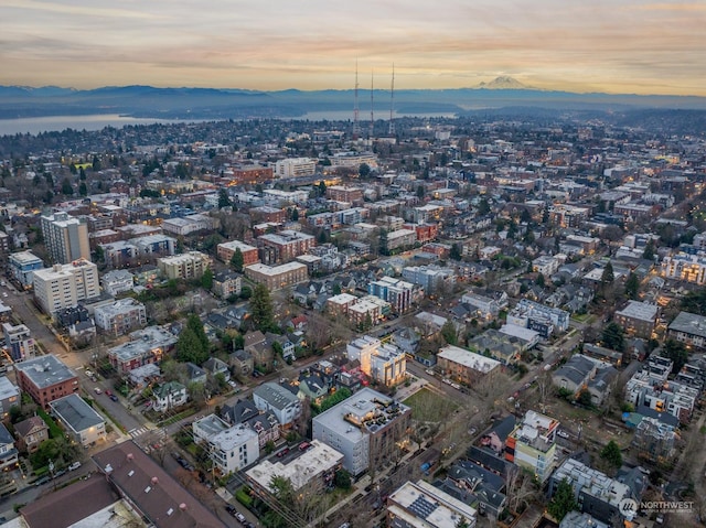 view of aerial view at dusk