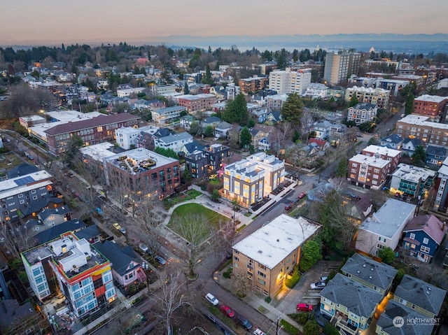 view of aerial view at dusk