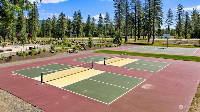 view of sport court featuring tennis court