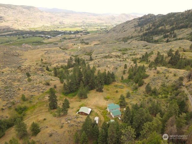 birds eye view of property with a mountain view