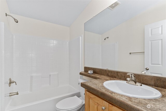 full bathroom with vanity, toilet, and shower / bathing tub combination