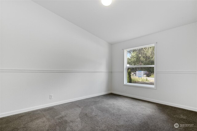 carpeted empty room featuring lofted ceiling