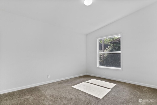 spare room with carpet floors and vaulted ceiling