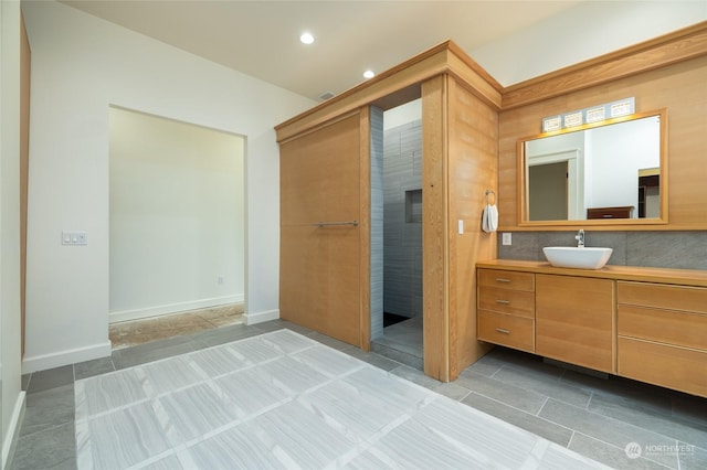 840 Shoshone Dr, La Conner, WA 98257 - bathroom with vanity, recessed lighting, baseboards, and tile patterned floors