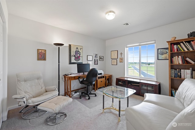 view of carpeted home office