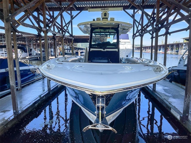 dock area with a water view