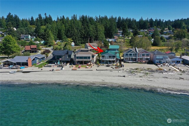 5962 Cedar St, Freeland, WA 98249 - bird's eye view with a beach view, a residential view, and a water view