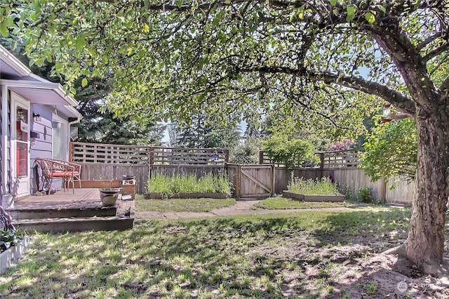 view of yard featuring a wooden deck