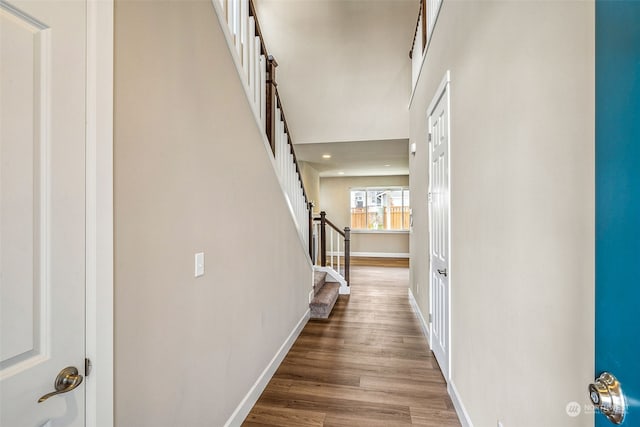 hall with dark hardwood / wood-style flooring